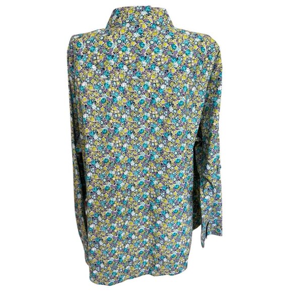 Caribbean Joe Floral Collared Long Roll Tab Sleeve Button Up Shirt Women 3X - Picture 4 of 13